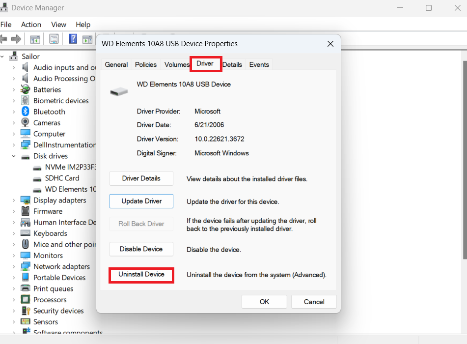 Select Uninstall Device