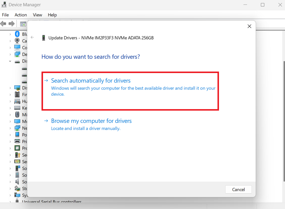 Select Search automatically for drivers