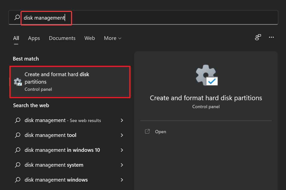 Click on Create and format hard disk partitions