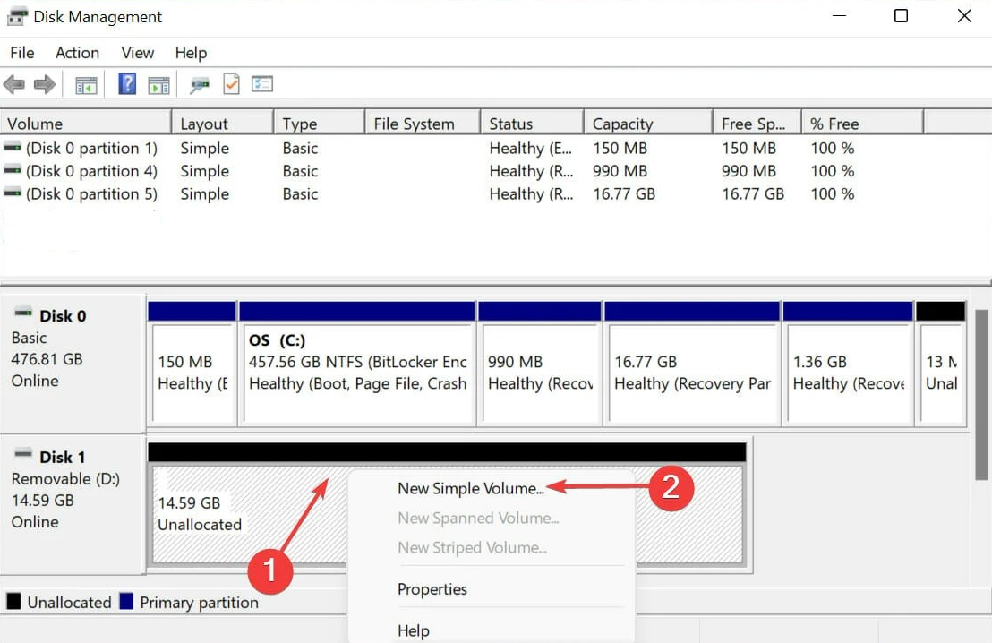 Select New simple volume