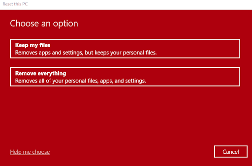 Choose Reset this PC