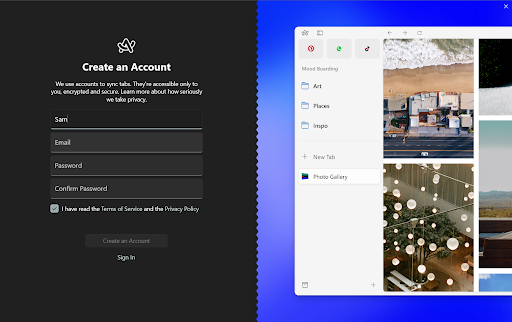 Arc for Windows create an account