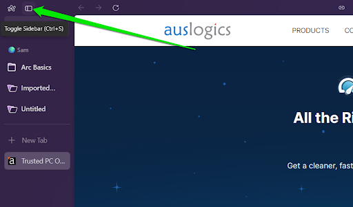 Arc for Windows side bar
