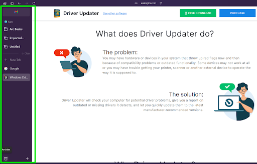 Arc for Windows sidebar