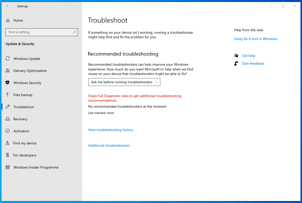 Click on Troubleshoot