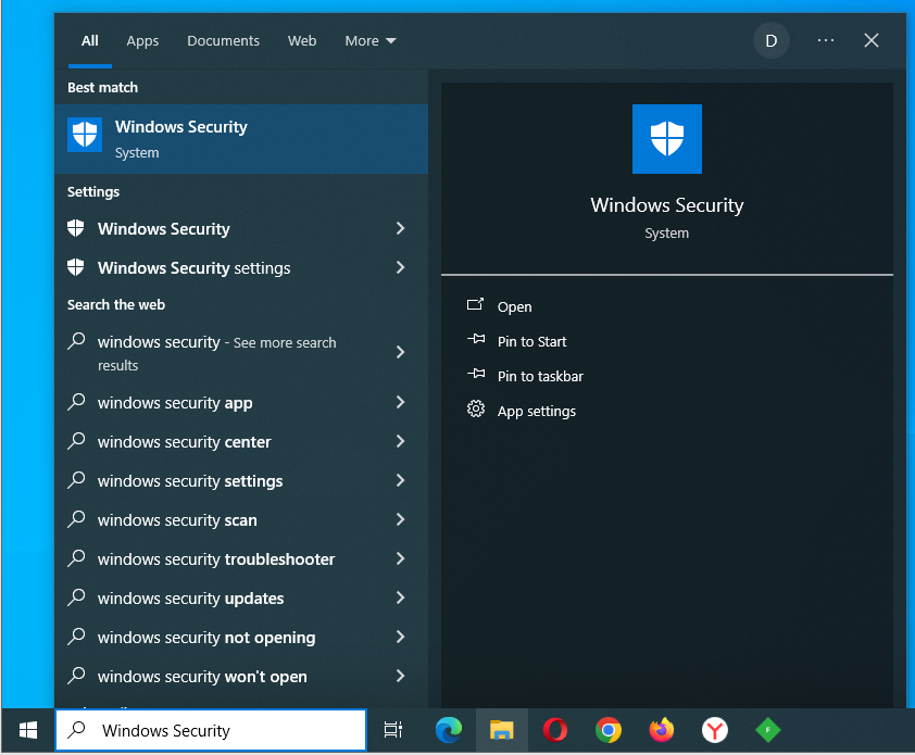 Type in Windows Security