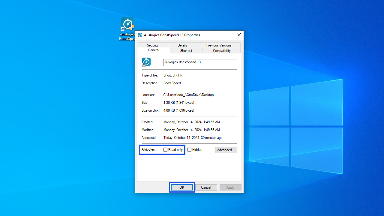 Make sure the affected software isn’t set as read-only