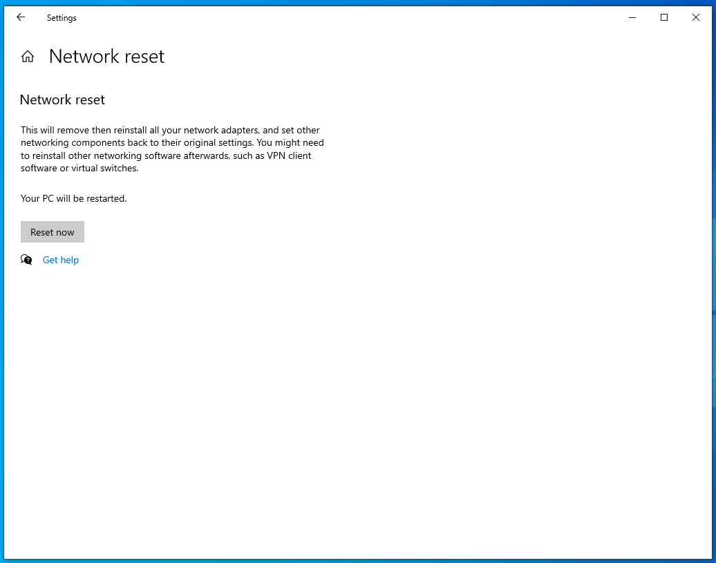 Click on Network reset