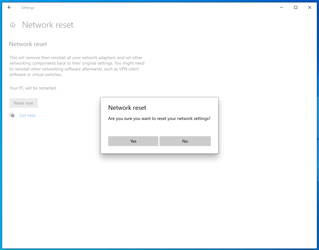 Select Reset now
