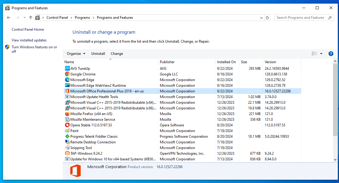 Microsoft Office>Uninstall