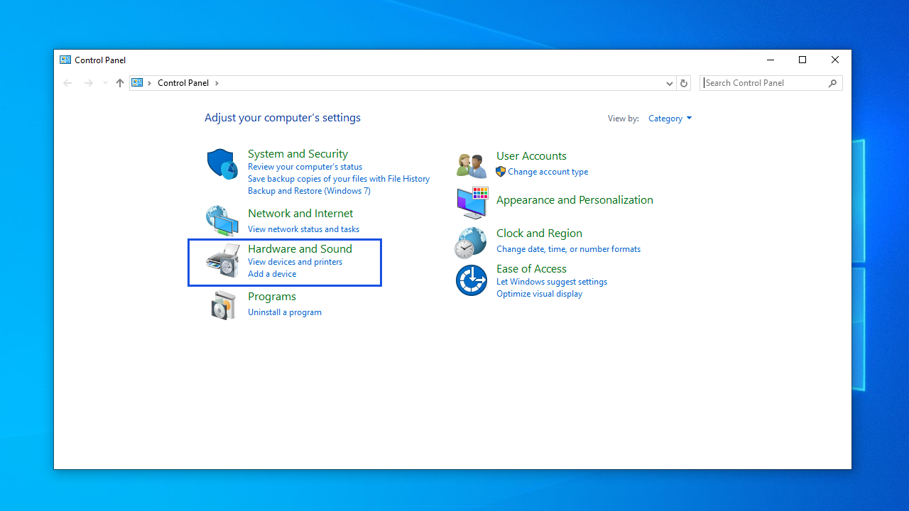 Highlight Hardware and Sound using your arrow keys and tap Enter.