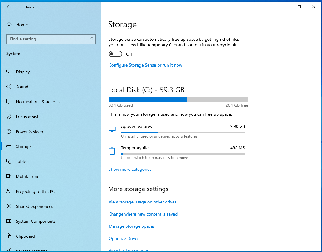 Click on System and select Storage