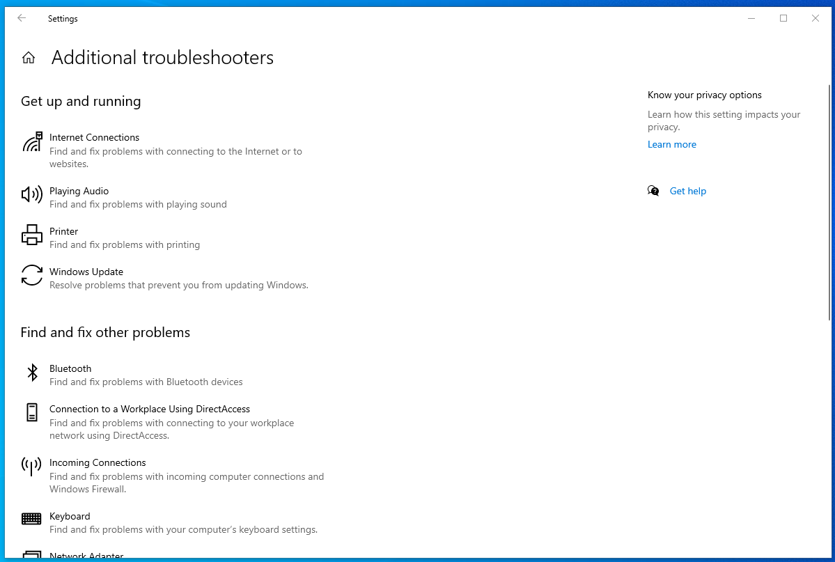 Select Additional troubleshooter
