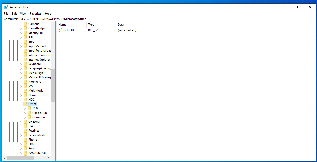 HKEY_CURRENT_USERSOFTWAREMicrosoftOffice
