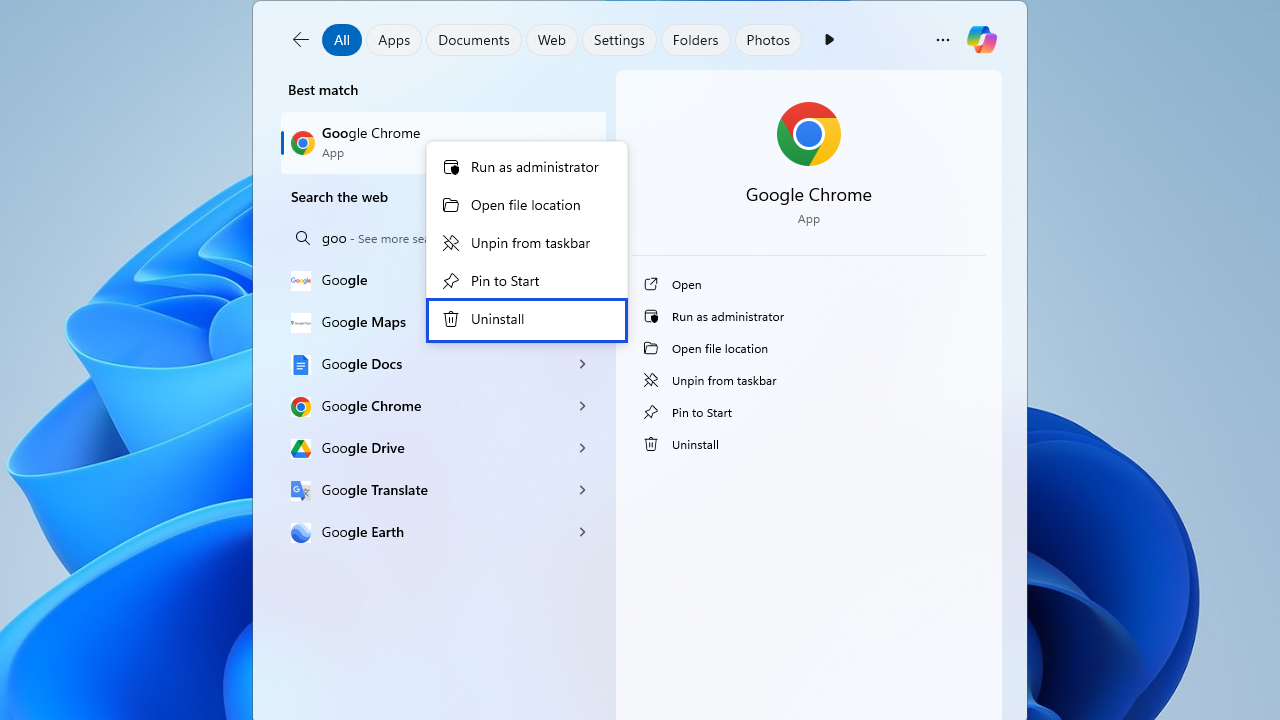 On Windows 11, you can search for the app in the Start menu, right-click it, and select Uninstall.