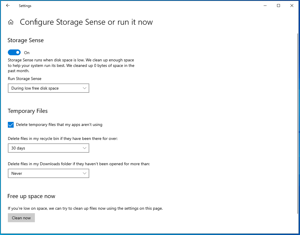 Configure Storage Sense or run it now