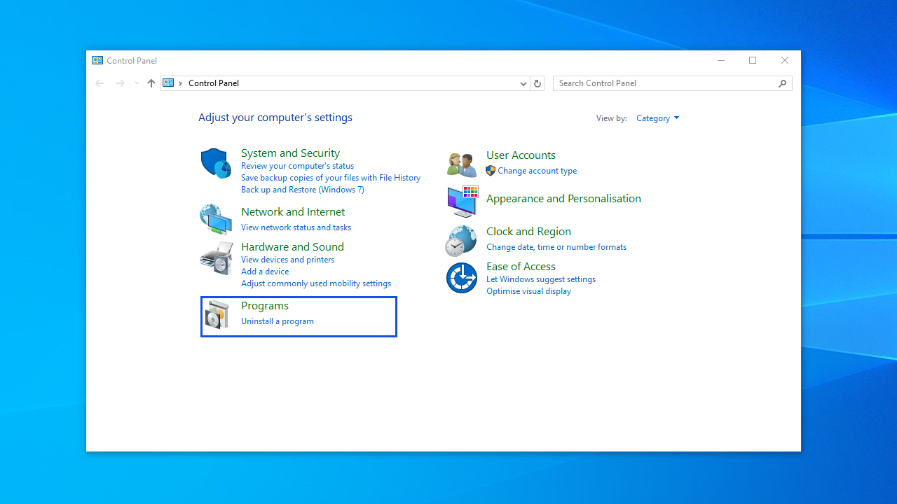 Open the Control Panel, and go to <em>Programs > Uninstall</em> a program