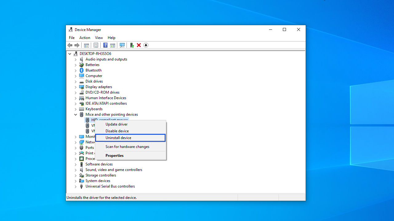 From the pop-up menu, select Uninstall device.