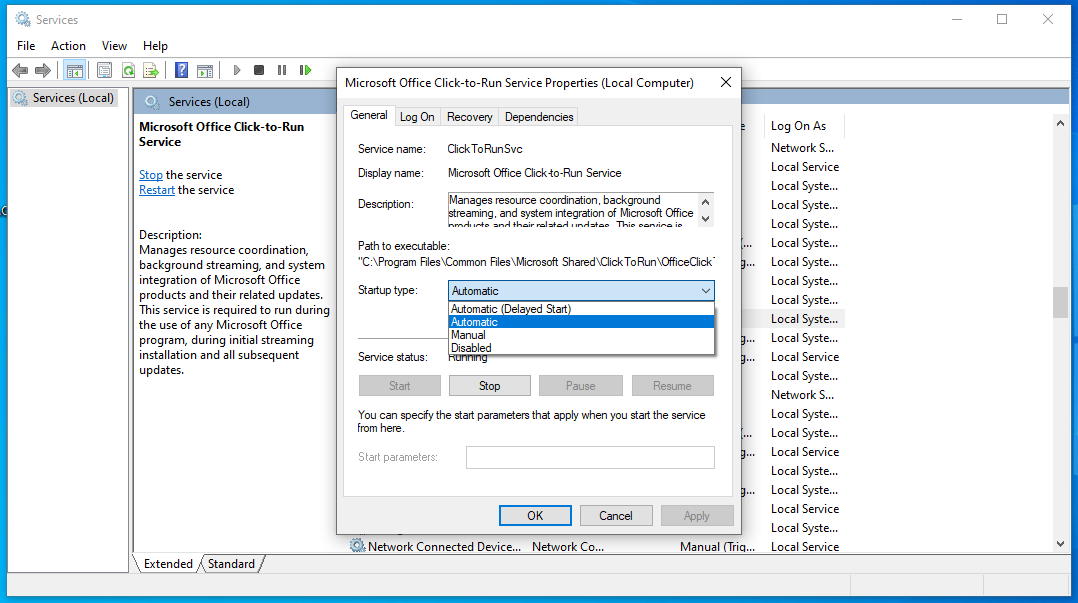 Under Startup Type, select Automatic