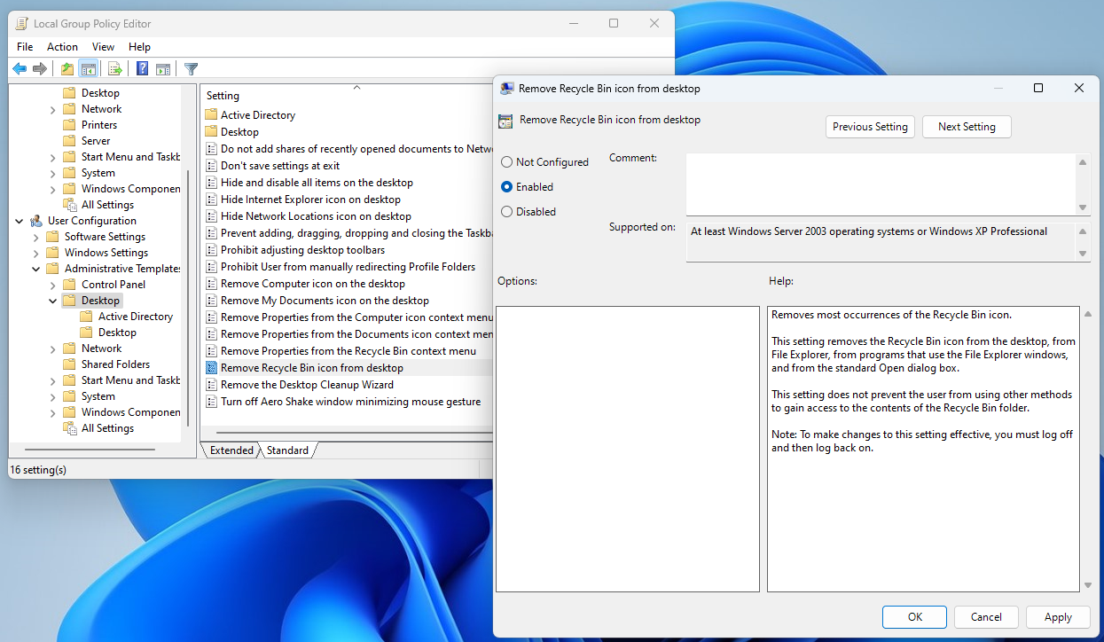 Navigate to Administrative Templates > Desktop