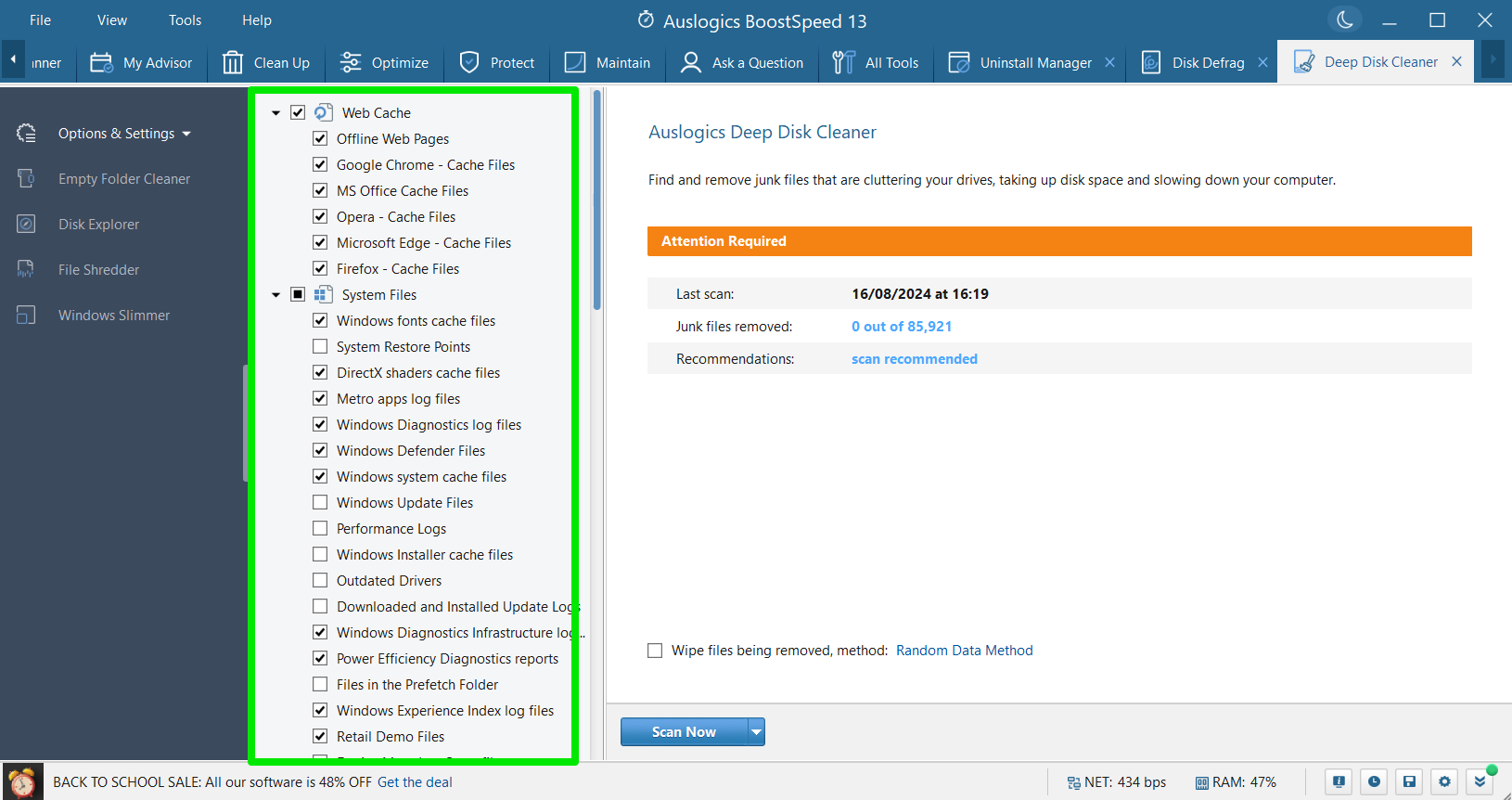 In Auslogics BoostSpeed, select Deep Disk Cleaner