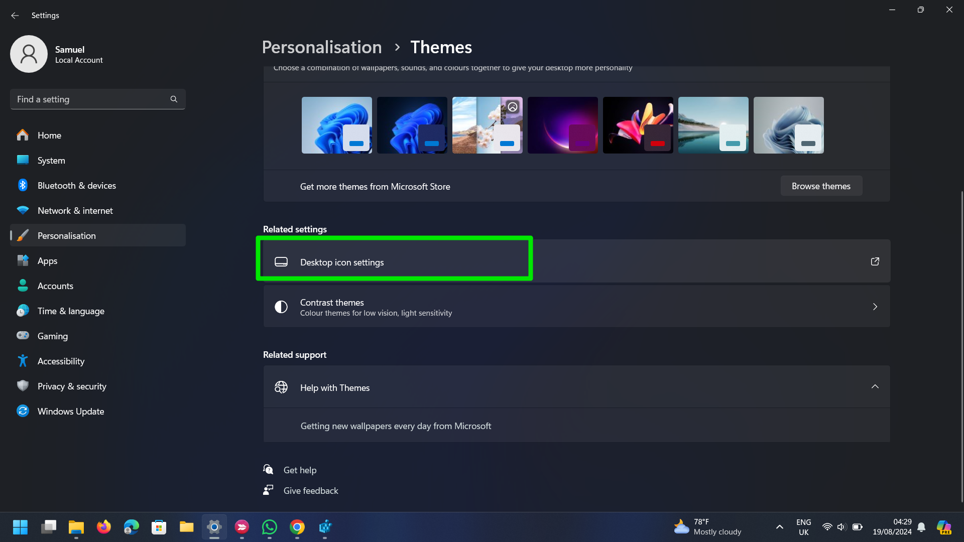 Desktop icon settings