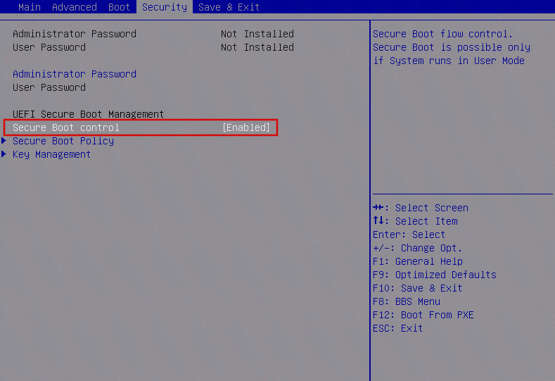 Find the Secure Boot option and set it to Disabled