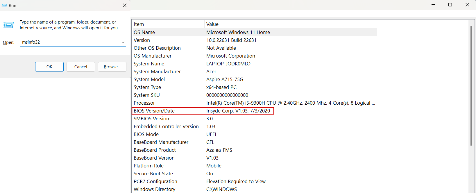 Type in msinfo32