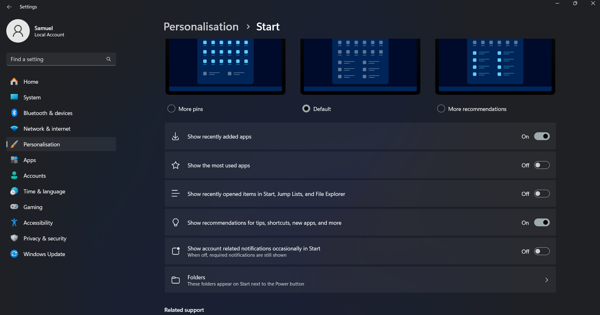 Personalization - Start menu