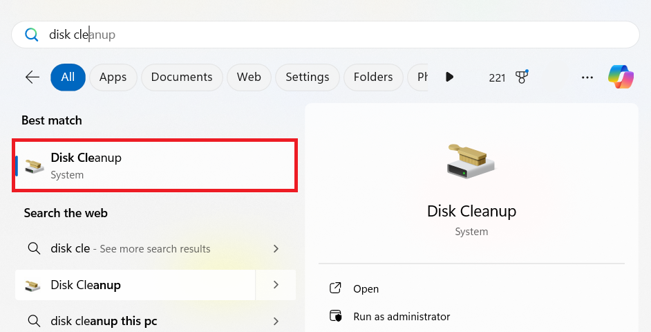 Type in Disk cleanup