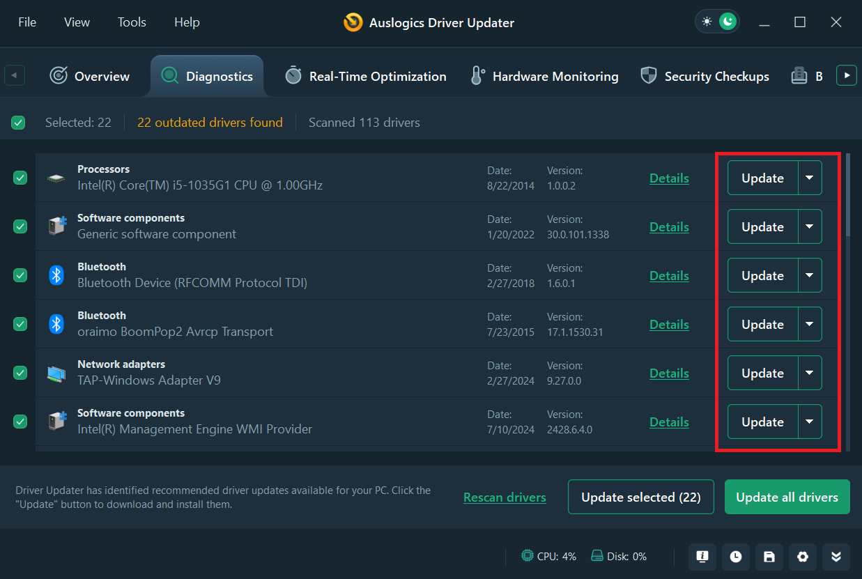 Update drivers with Auslogics Driver Updater 2.0