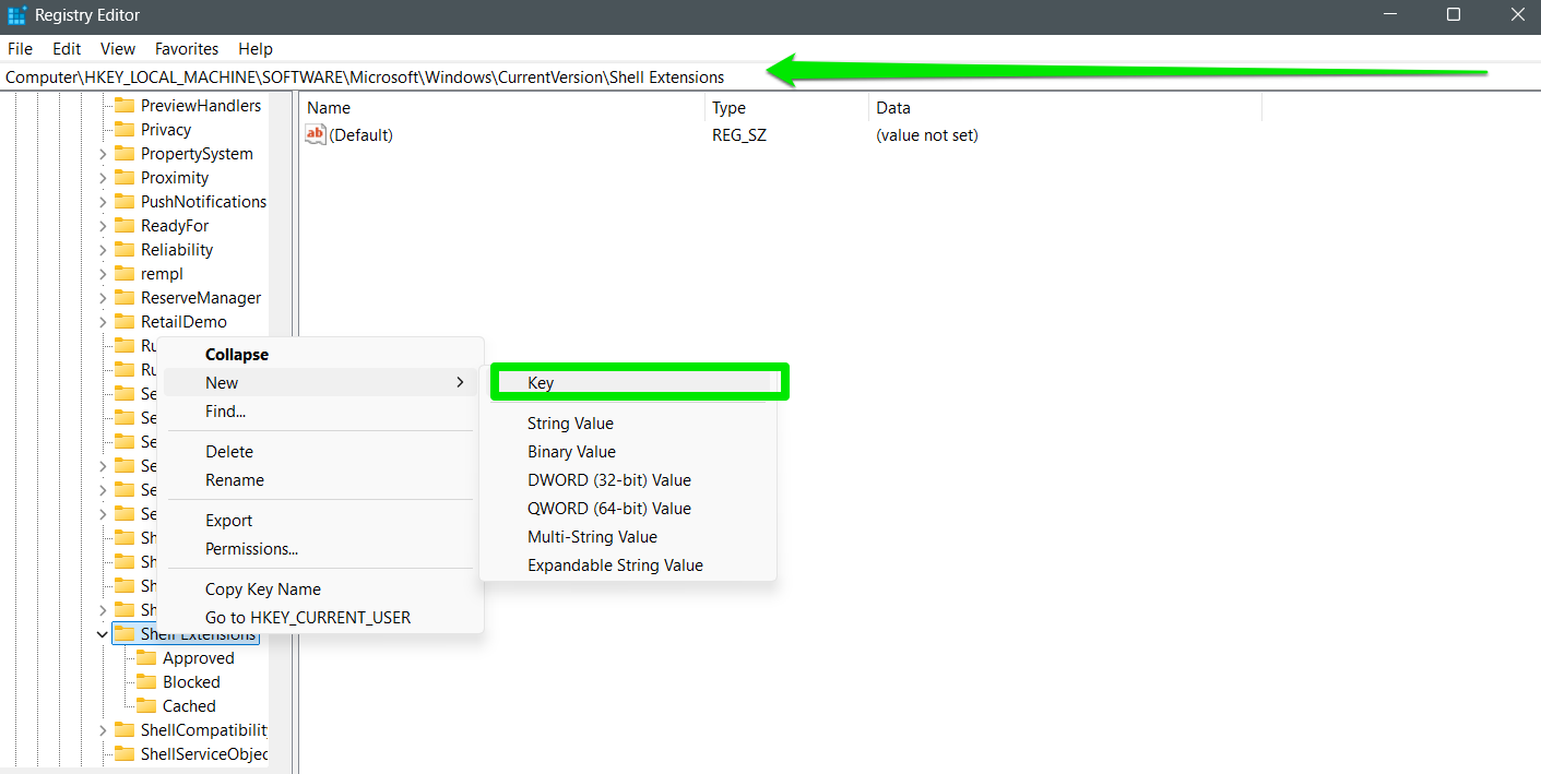 Shell Extensions regedit key