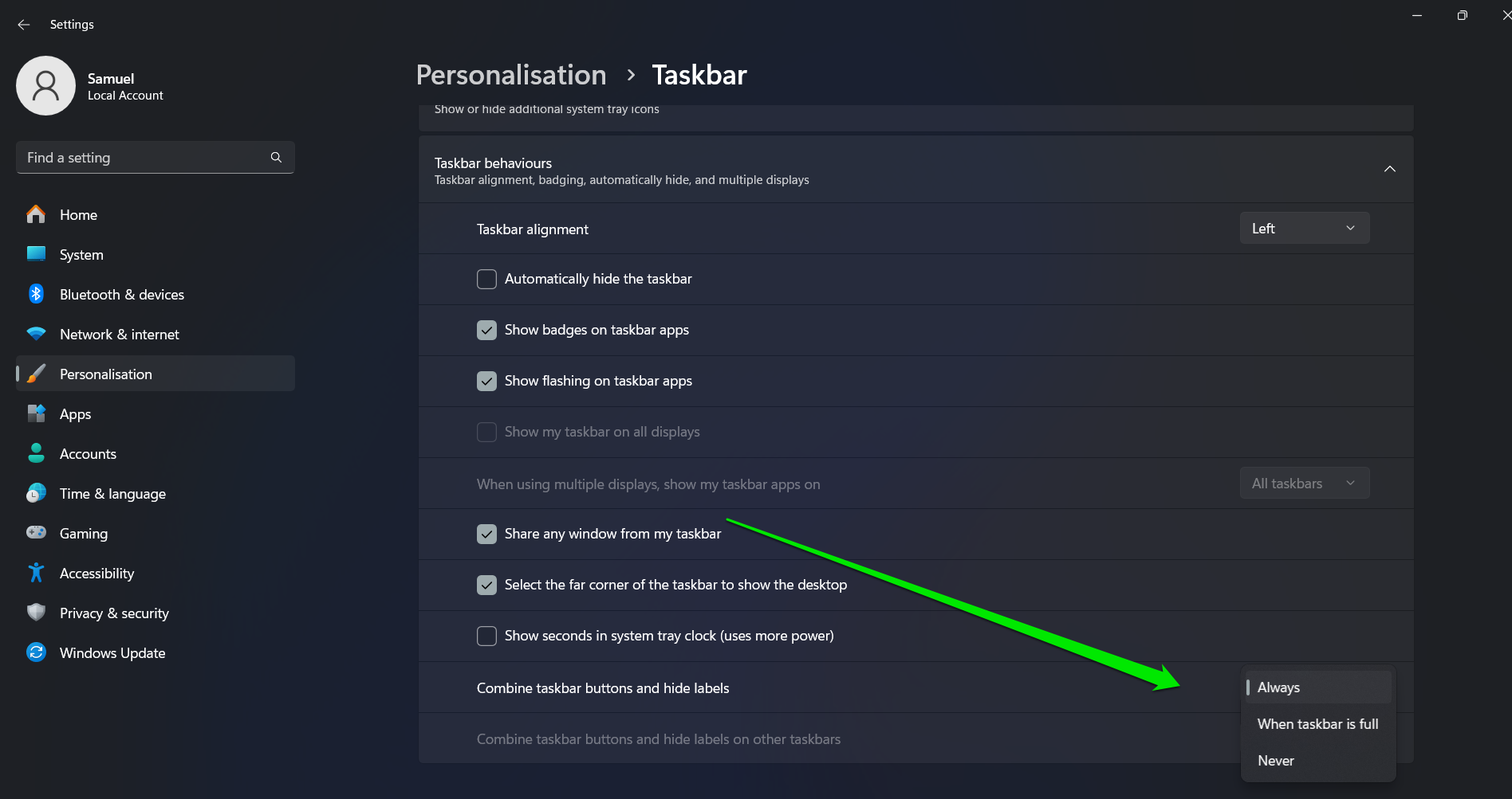 Taskbar ungrouping