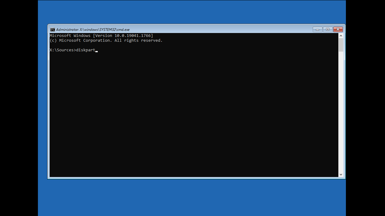 Type diskpart and press Enter
