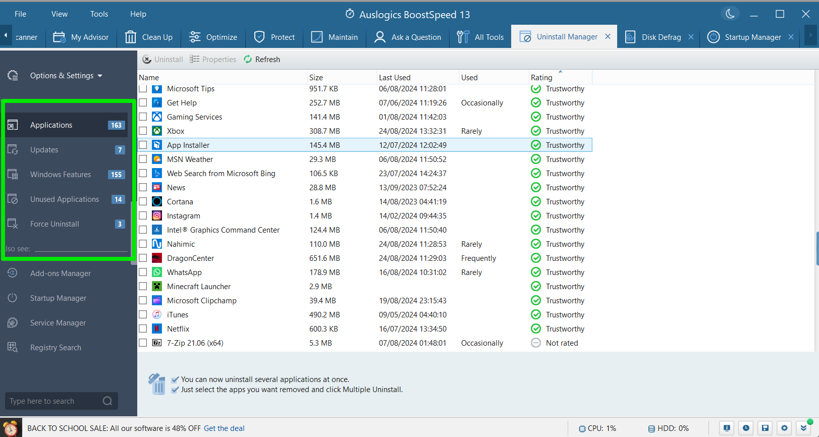 In Auslogics BoostSpeed, select the Uninstall Manager