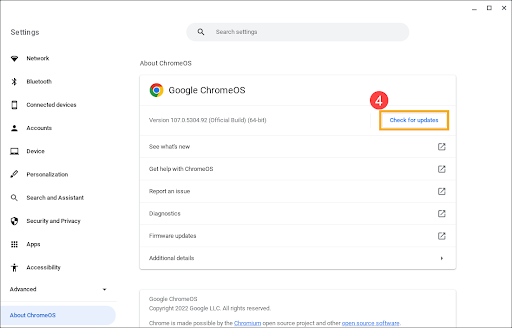 ChromeOS check for updates