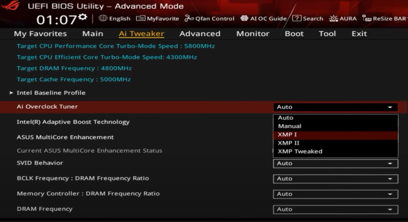 BIOS XMP profile