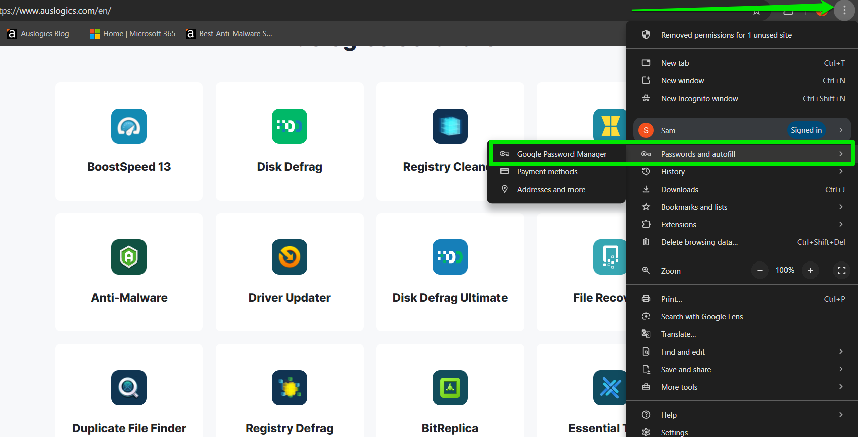 Open Google Password Manager