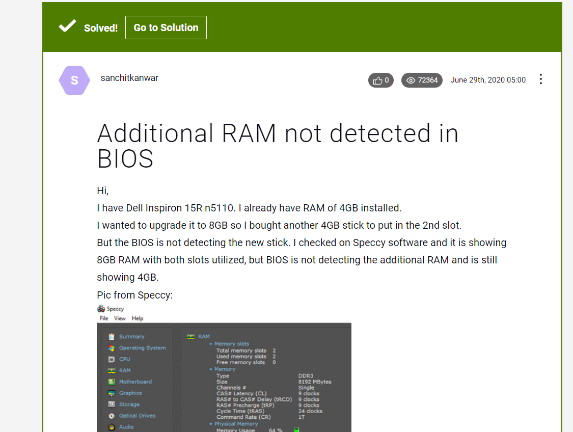 RAM not detected in BIOS Dell Forum
