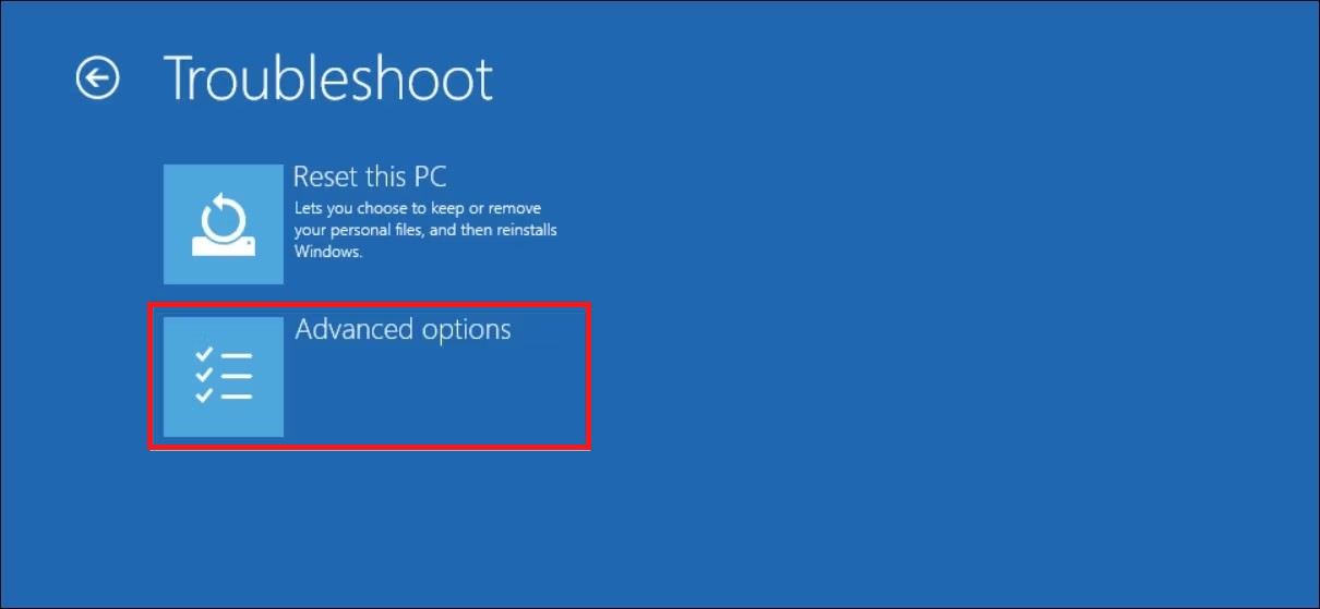 Troubleshoot>Advanced options