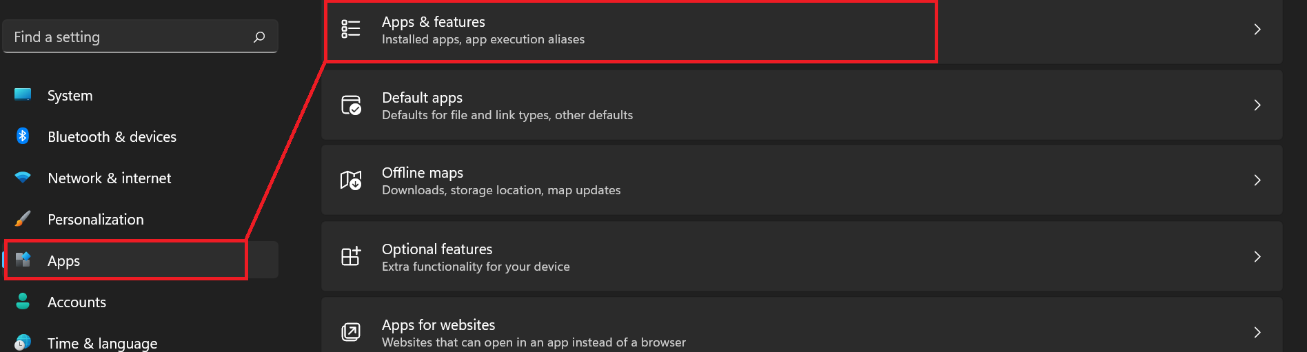 Settings App Apps and Features