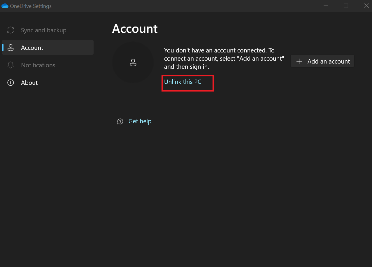 OneDrive Unlink This PC