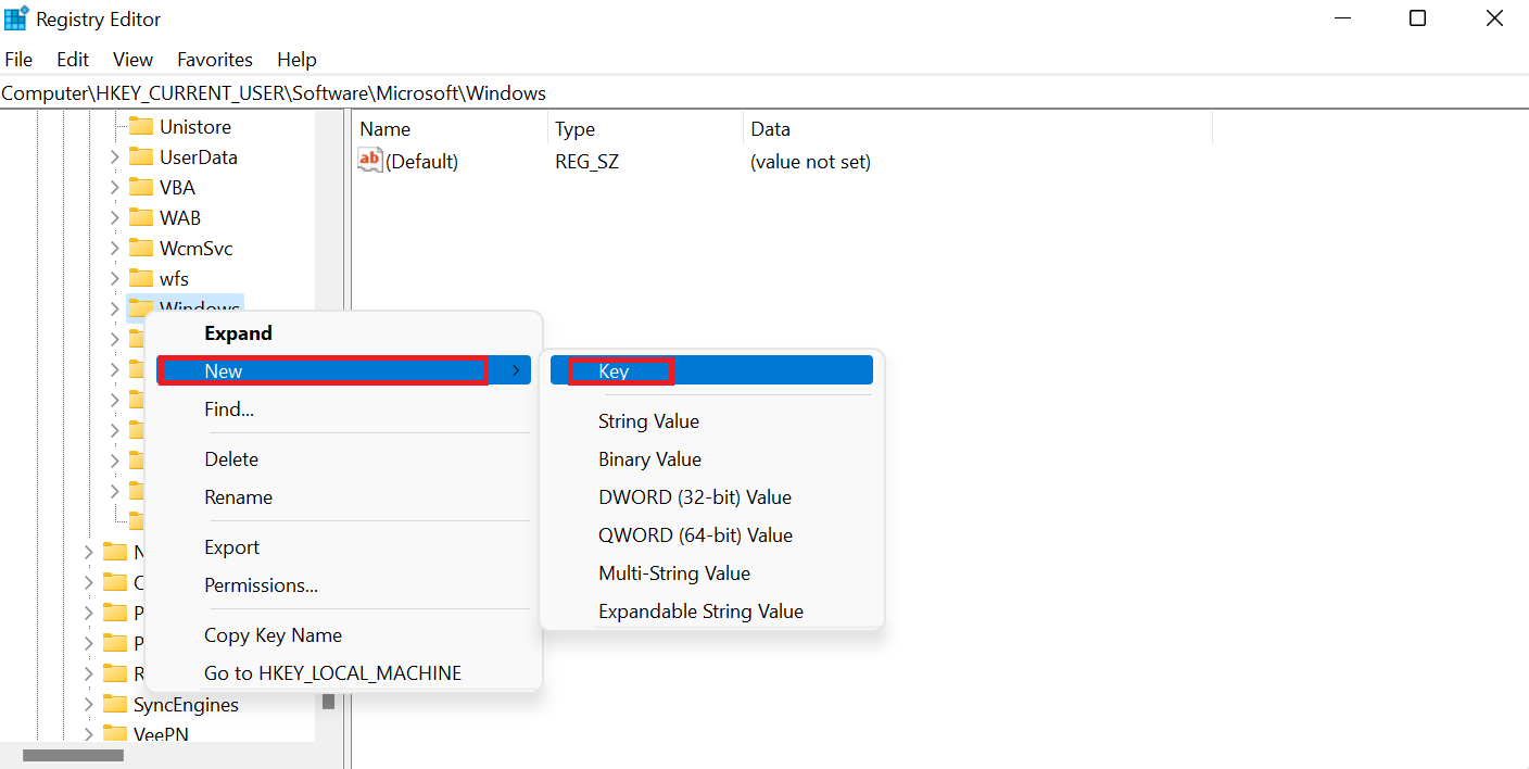Registry Editor New > Key