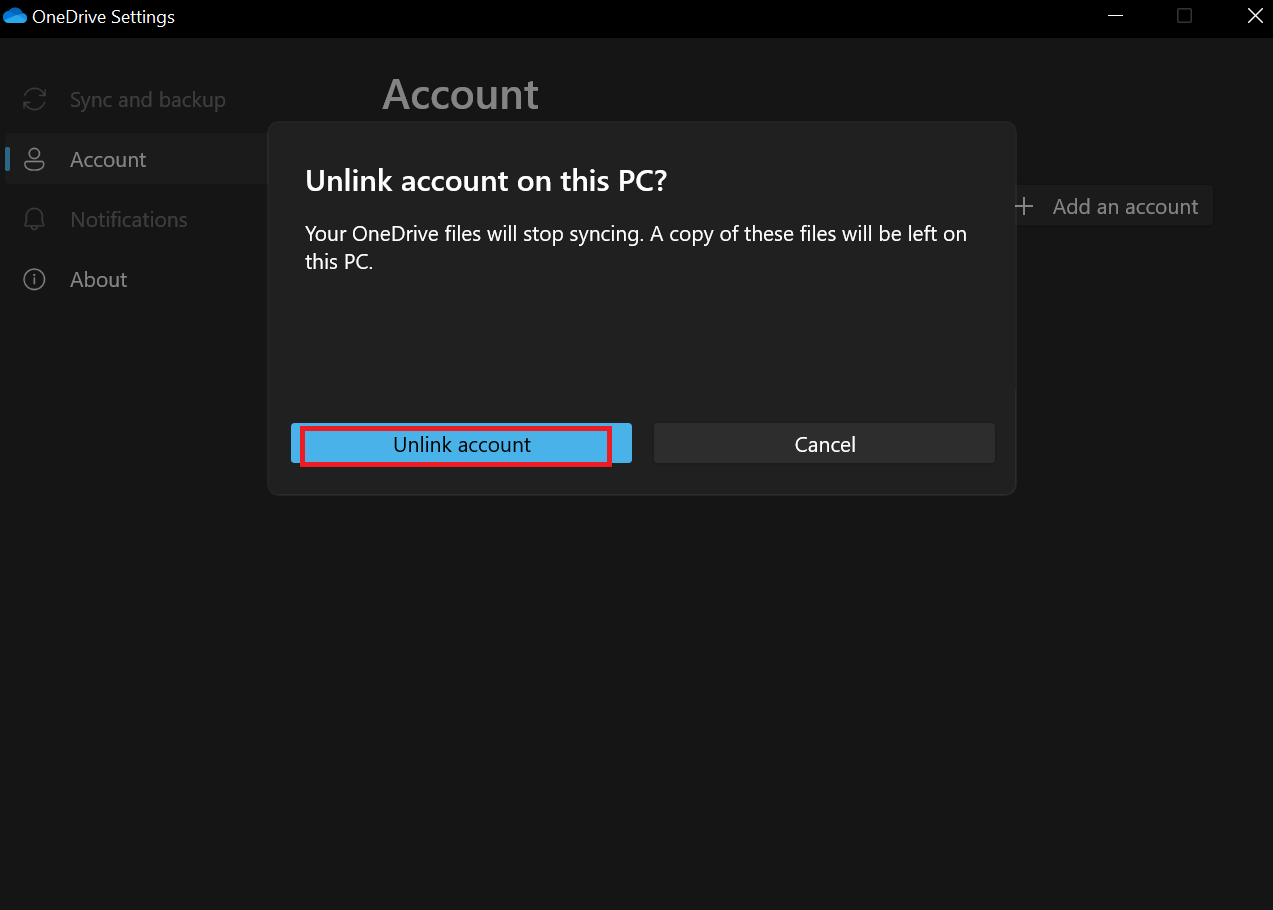OneDrive Unlink Account