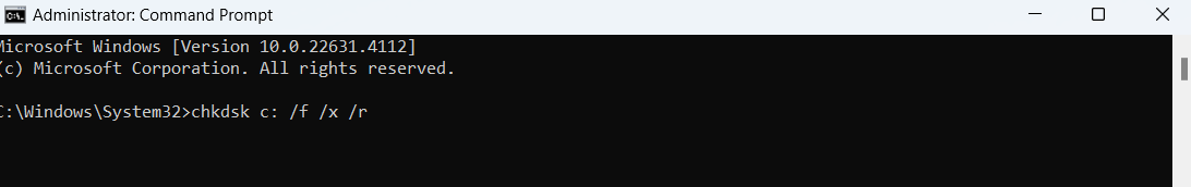 chkdsk c: /f /x /r