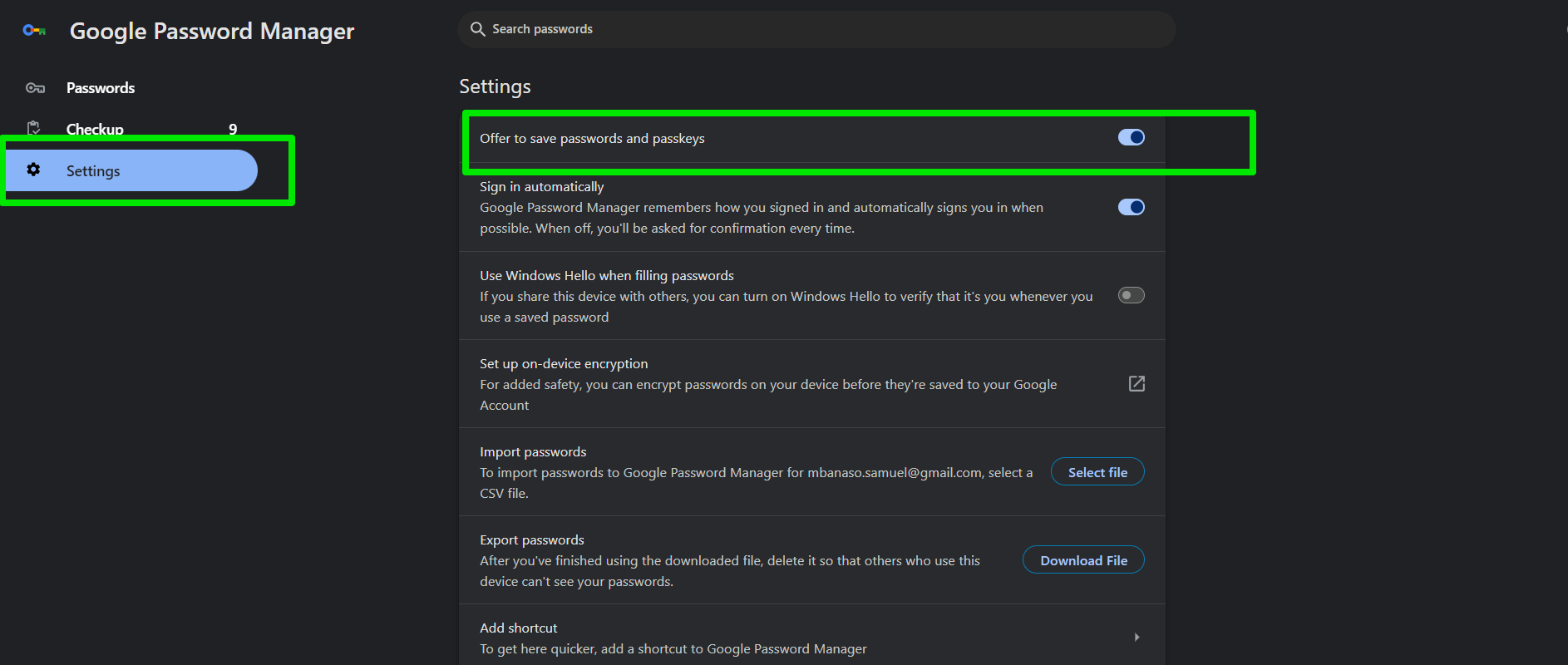 Offer to save passwords and passkeys