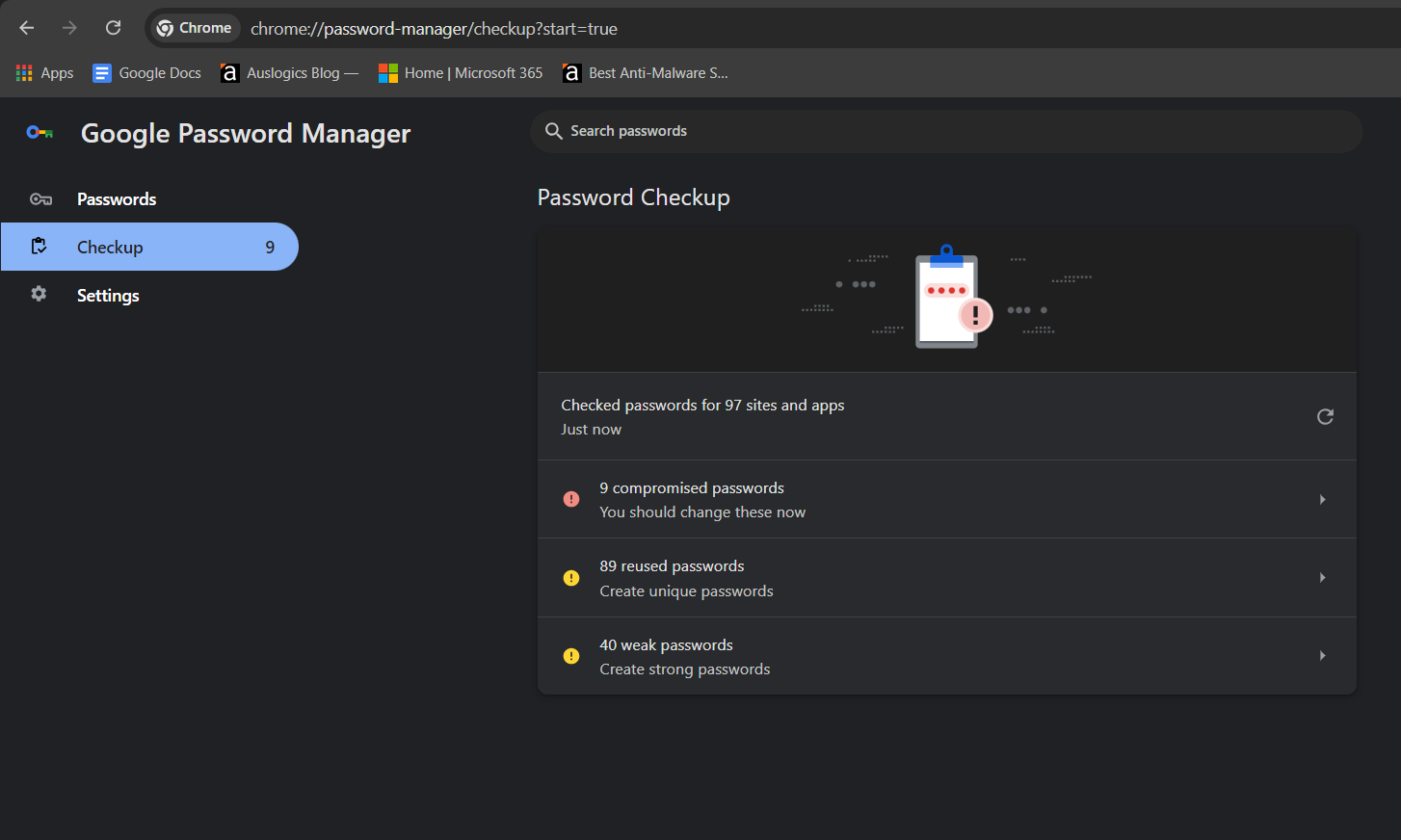 Google Password Manager Checkup
