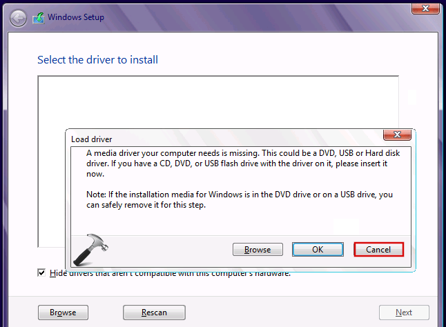 Windows Setup Select the driver to install
