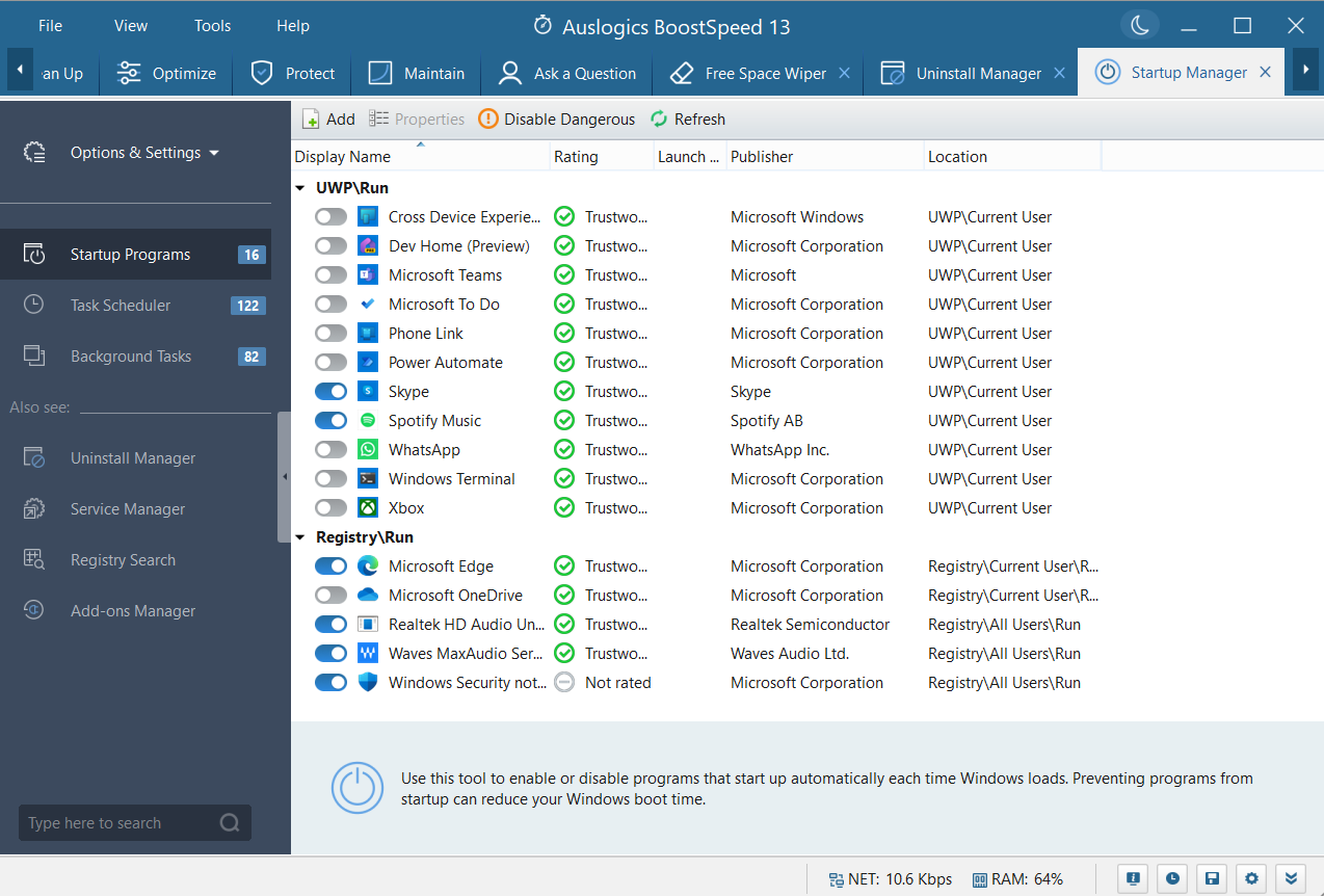 Speed up startup with Auslogics BoostSpeed