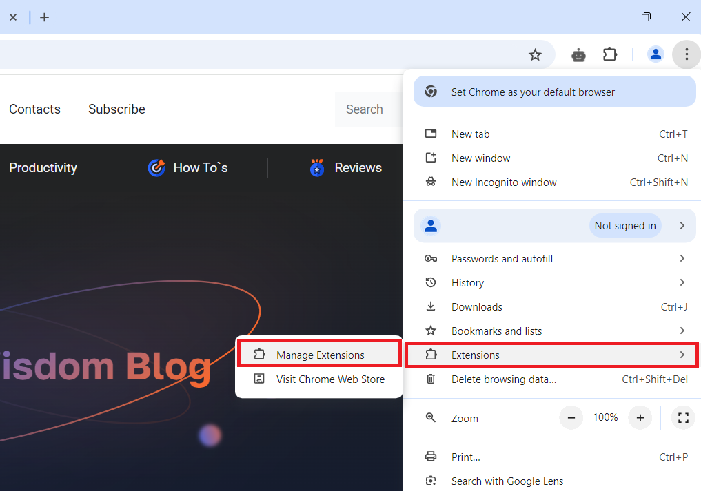 Click Manage Extensions